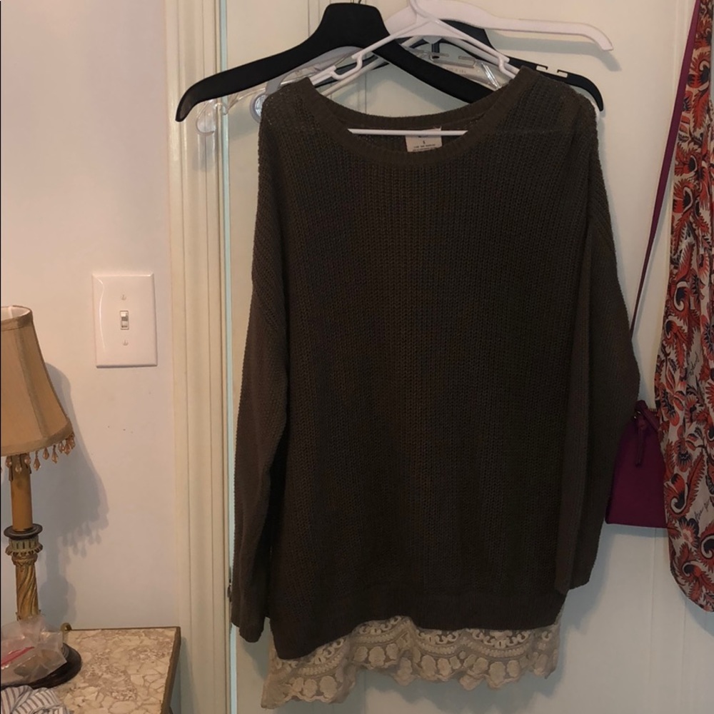Urban outfitters army green sweater with lace trim